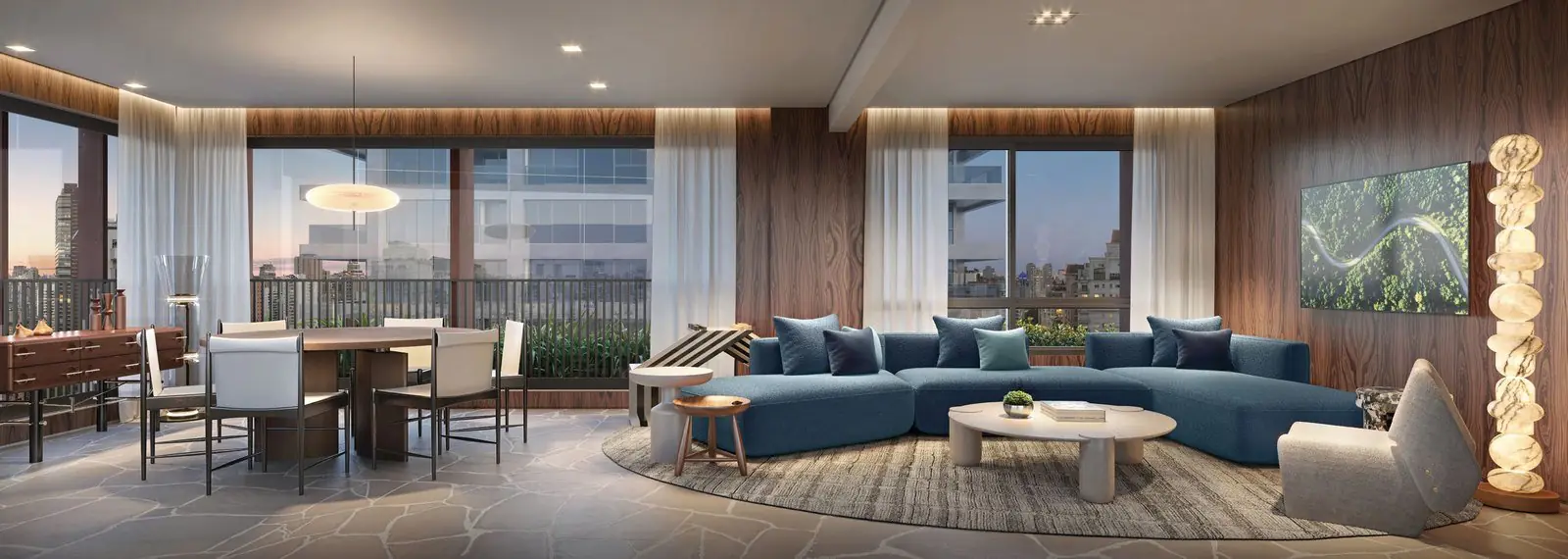 Living do apartamento de 101 m² do 177 Jerônimo, no Itaim Bibi (perspectiva ilustrada)